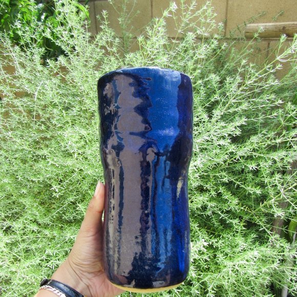 Wabi Sabi Style Artisan Ceramic Vase Pottery Flower Vase Tall/ Cobalt Blue - Picture 7 of 10